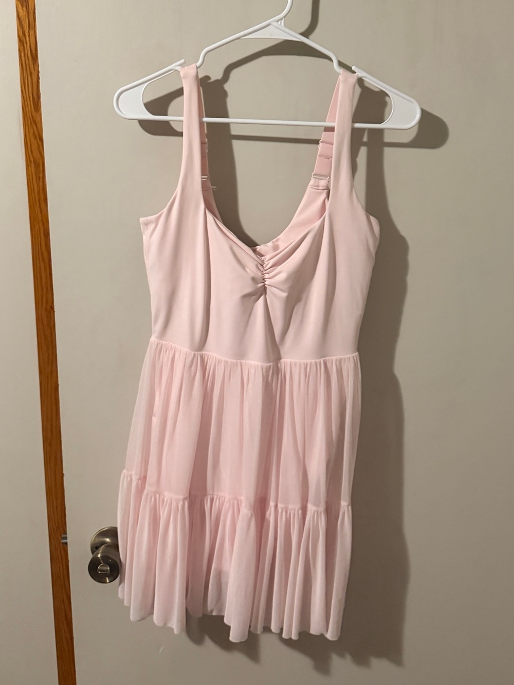 Light Pink Tiered Chiffon Slip Dress with Ruched Bust